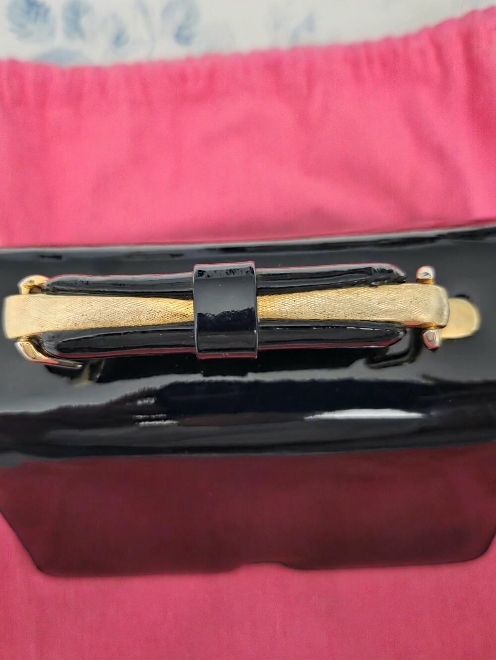 Judith Leiber Black Patent Leather Top-Handle Box Bag with Gold Hardware - Picture 5 of 11